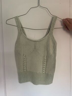 Promesa Sage Green Knit Tank with Cable Detail